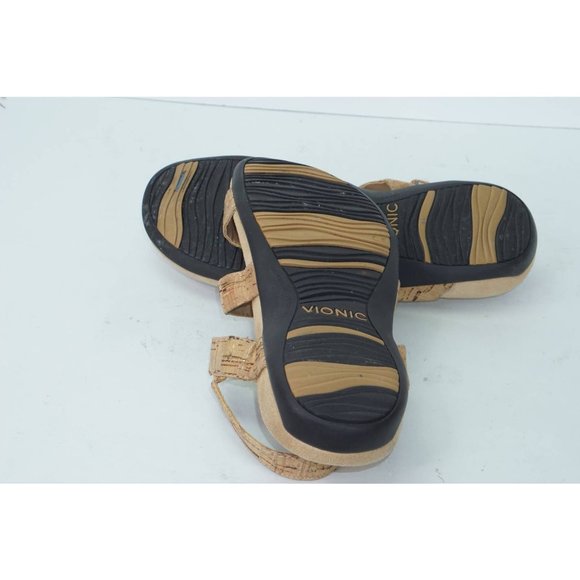 Vionic Amber - Women's Adjustable Slide Sandal - Orthaheel Gold Cork size 6 - Picture 4 of 5